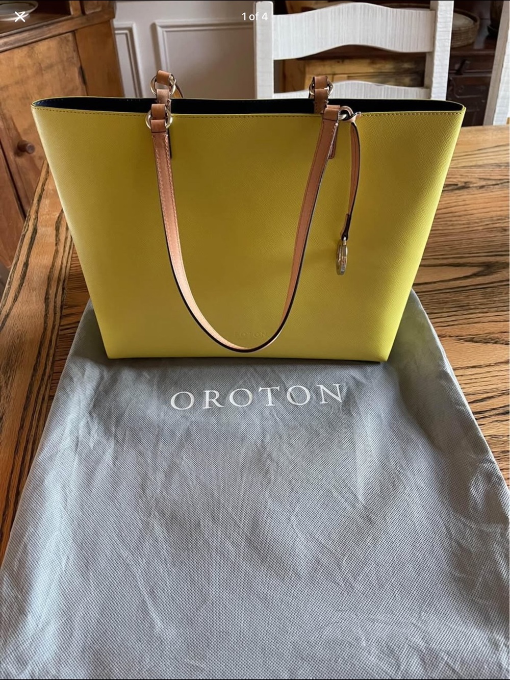 Oroton Estate Leather Tote in Marigold with Tan Straps and gold accessories
